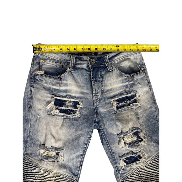 Salvage Supply Co Havoc Straight Slim Fit Distressed Jeans 30R Moto Buckle - Picture 4 of 8